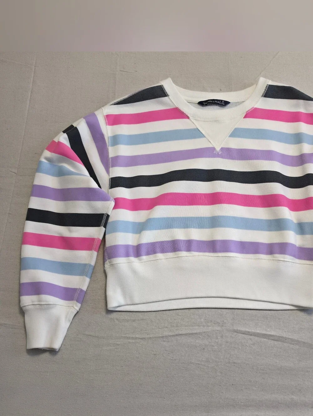 Abercrombie & Fitch Pink Purple Blue Stripe Crop Crewneck Sweatshirt Women's S